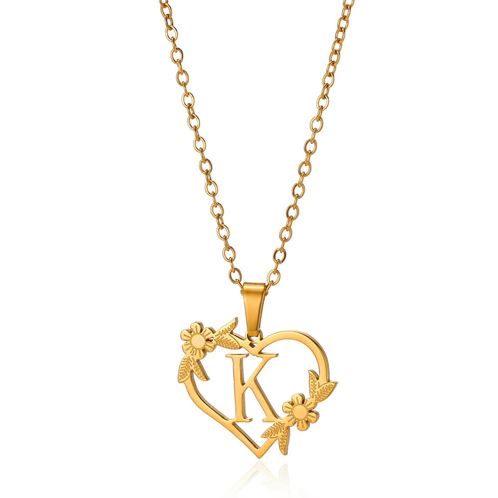 Heart Initial Letter Necklaces for Women Gold Color Stainless Steel Chain A-Z Alphabet Pendant Necklace Birthday Jewelry Gift