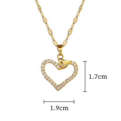 Trendy Heart Stainless Steel Zirconia Necklaces for Women Girls Love Gold Color Metal Necklace Party Birthday Daily Jewelry