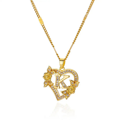 Heart Initial Letter Necklaces for Women Gold Color Stainless Steel Chain A-Z Alphabet Pendant Necklace Birthday Jewelry Gift