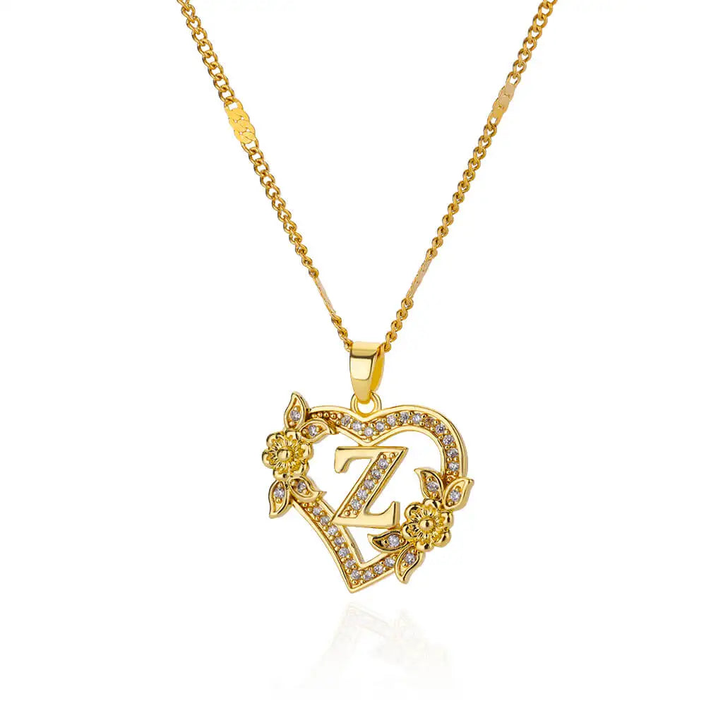 Heart Initial Letter Necklaces for Women Gold Color Stainless Steel Chain A-Z Alphabet Pendant Necklace Birthday Jewelry Gift