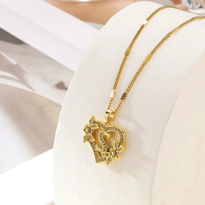 Heart Initial Letter Necklaces for Women Gold Color Stainless Steel Chain A-Z Alphabet Pendant Necklace Birthday Jewelry Gift