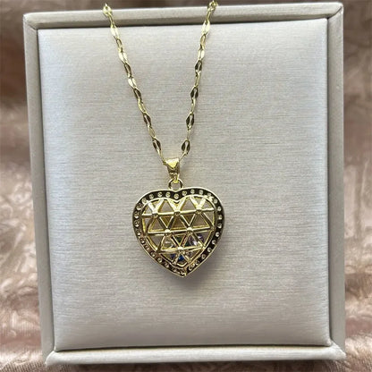 Trendy Heart Stainless Steel Zirconia Necklaces for Women Girls Love Gold Color Metal Necklace Party Birthday Daily Jewelry
