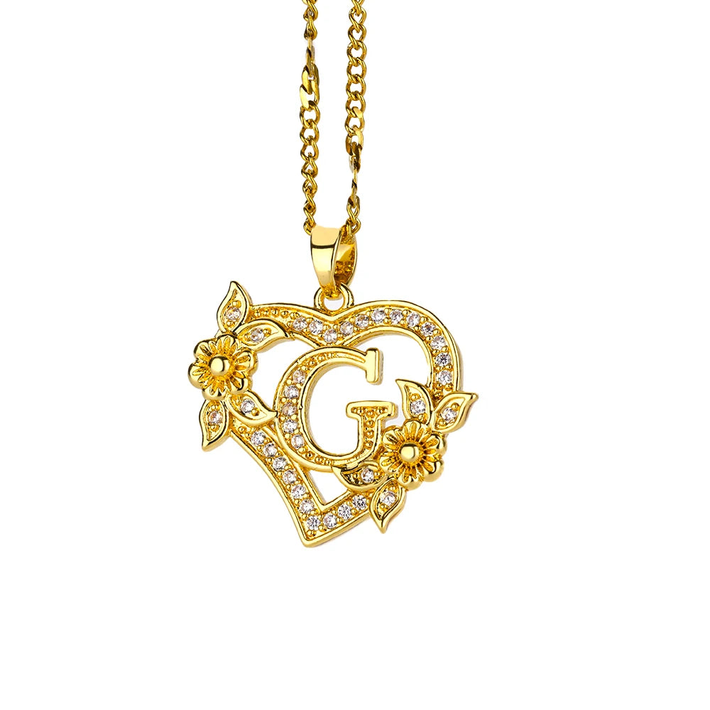 Heart Initial Letter Necklaces for Women Gold Color Stainless Steel Chain A-Z Alphabet Pendant Necklace Birthday Jewelry Gift