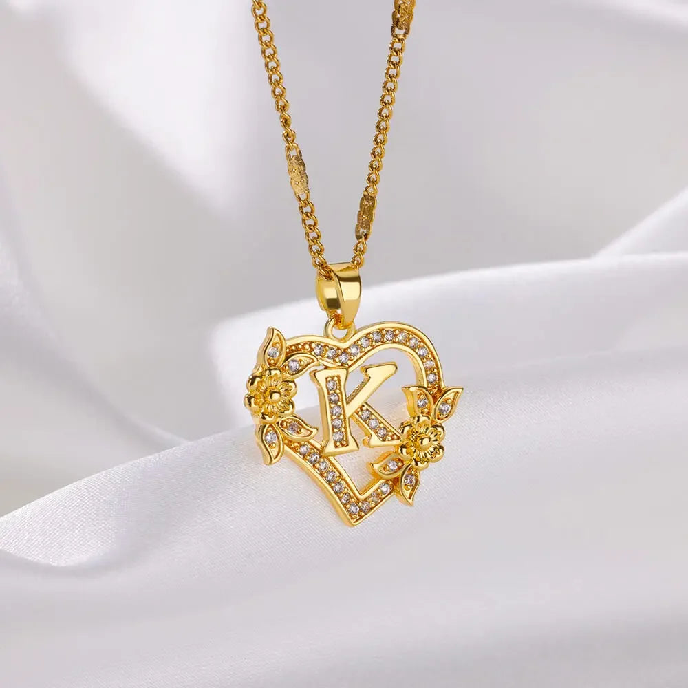 Heart Initial Letter Necklaces for Women Gold Color Stainless Steel Chain A-Z Alphabet Pendant Necklace Birthday Jewelry Gift