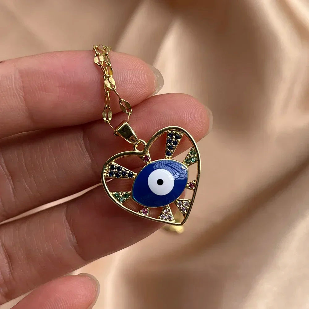 Trendy Heart Stainless Steel Zirconia Necklaces for Women Girls Love Gold Color Metal Necklace Party Birthday Daily Jewelry