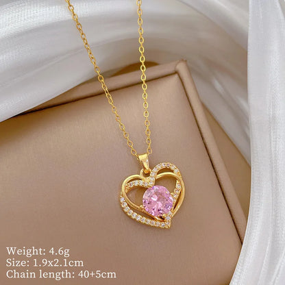 Trendy Heart Stainless Steel Zirconia Necklaces for Women Girls Love Gold Color Metal Necklace Party Birthday Daily Jewelry