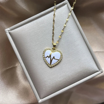 Trendy Heart Stainless Steel Zirconia Necklaces for Women Girls Love Gold Color Metal Necklace Party Birthday Daily Jewelry