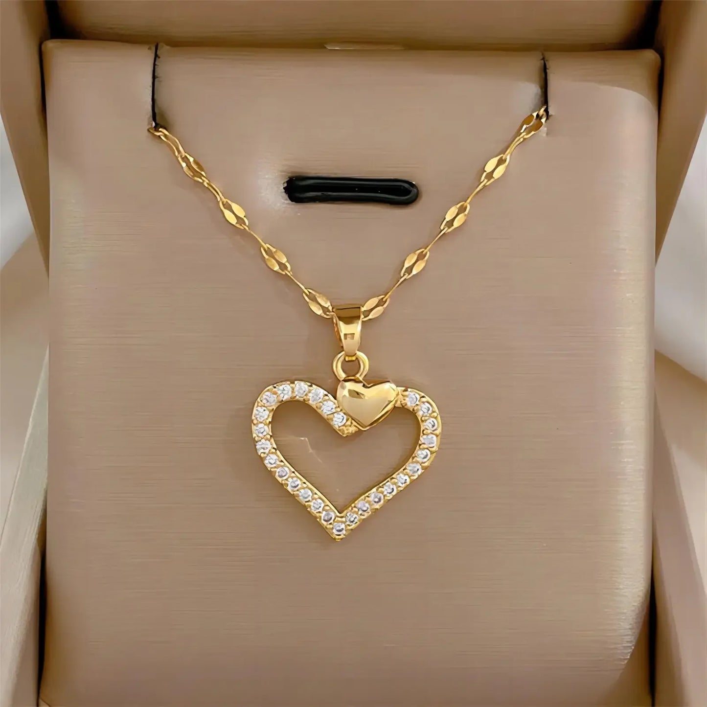 Trendy Heart Stainless Steel Zirconia Necklaces for Women Girls Love Gold Color Metal Necklace Party Birthday Daily Jewelry