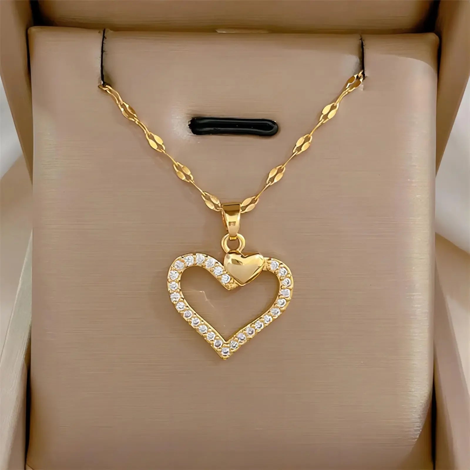 Trendy Heart Stainless Steel Zirconia Necklaces for Women Girls Love Gold Color Metal Necklace Party Birthday Daily Jewelry