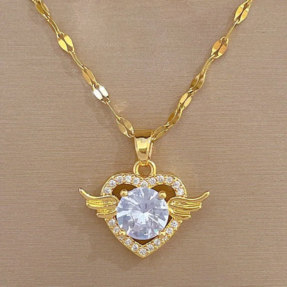 Trendy Heart Stainless Steel Zirconia Necklaces for Women Girls Love Gold Color Metal Necklace Party Birthday Daily Jewelry