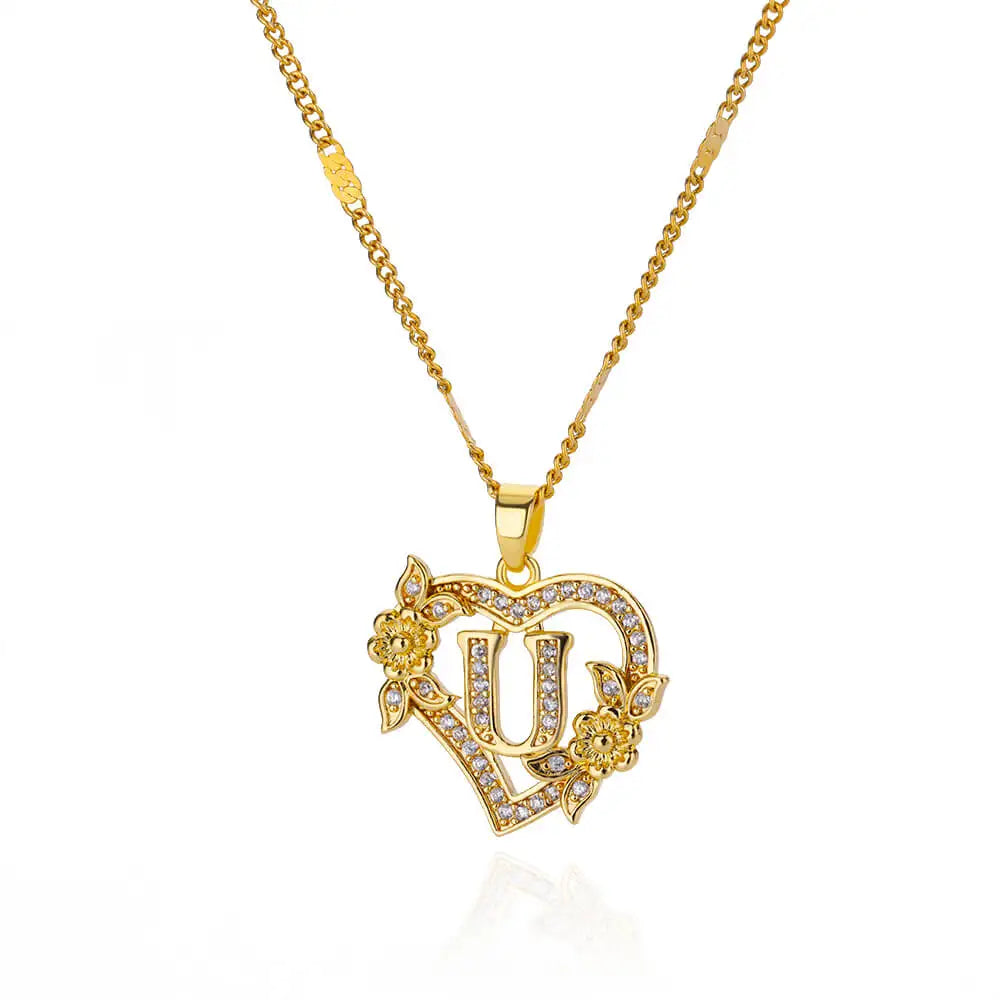 Heart Initial Letter Necklaces for Women Gold Color Stainless Steel Chain A-Z Alphabet Pendant Necklace Birthday Jewelry Gift