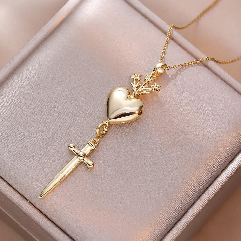 Trendy Heart Stainless Steel Zirconia Necklaces for Women Girls Love Gold Color Metal Necklace Party Birthday Daily Jewelry