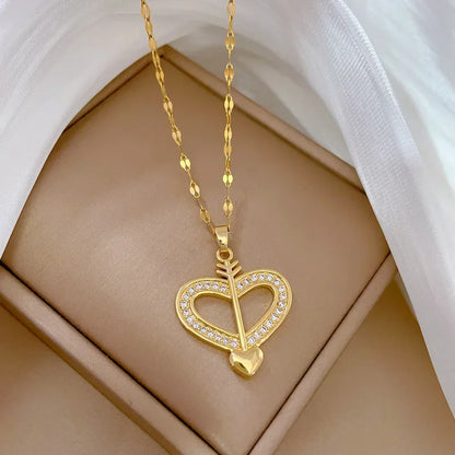Trendy Heart Stainless Steel Zirconia Necklaces for Women Girls Love Gold Color Metal Necklace Party Birthday Daily Jewelry
